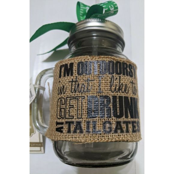 Mud Pie Game Game Day Mason Jar Burlap Sleeve - Picture 2 of 3
